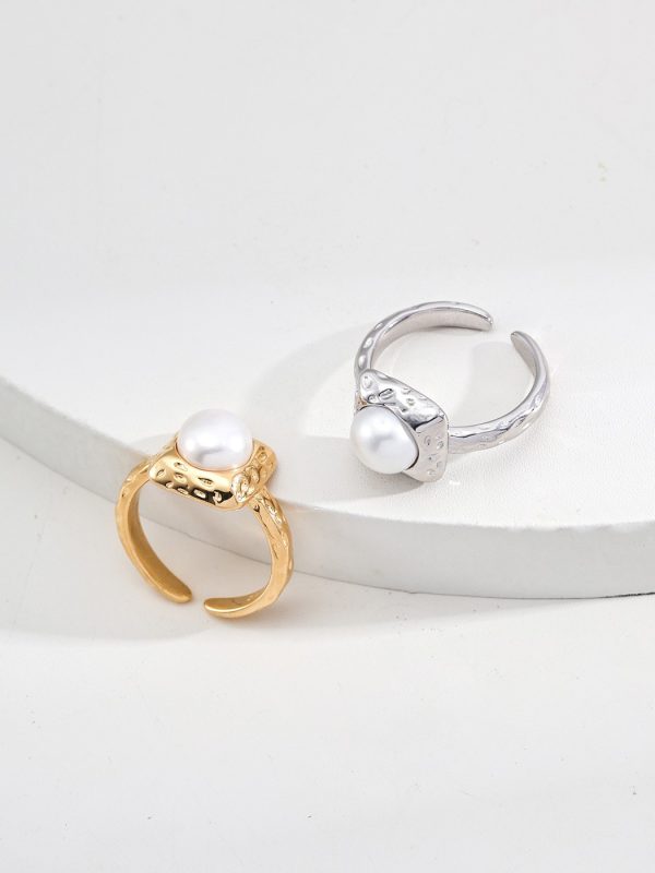 Minimalist S925 Sterling Silver Natural Pearl Ring with Adjustable Open Band