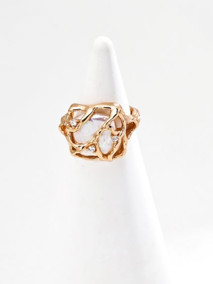 Elegant S925 Sterling Silver Natural Pearl Zircon Adjustable Ring in Antique Gold and Platinum