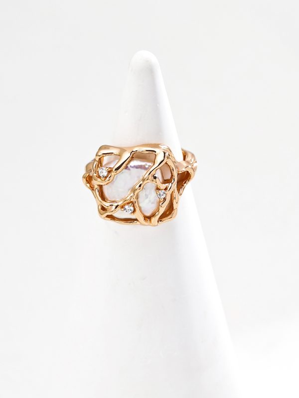 Elegant S925 Sterling Silver Natural Pearl Zircon Adjustable Ring in Antique Gold and Platinum