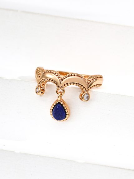 vintage lapis lazuli ring with zircon in gold silver