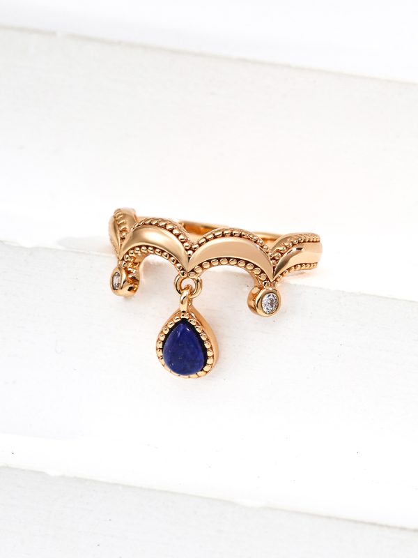 Vintage Natural Lapis Lazuli & Zircon Sterling Silver Ring in Antique Gold