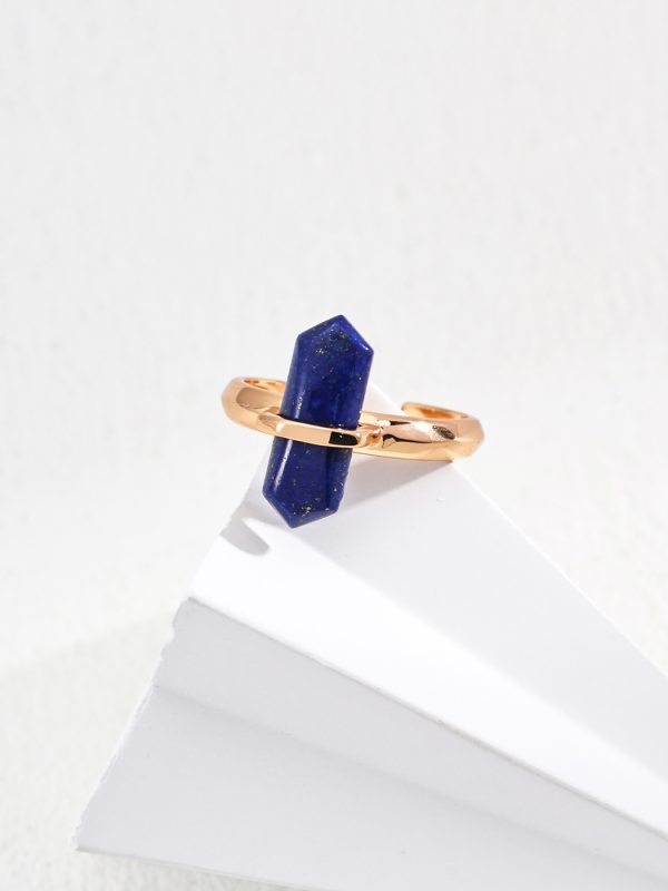 Minimalist Natural Lapis Lazuli Sterling Silver Ring with Antique Gold Finish