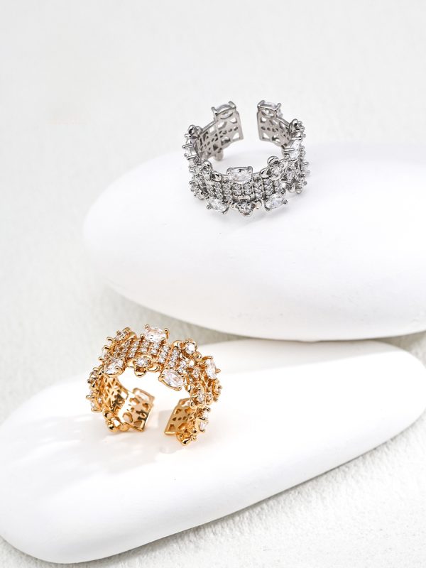 S925 Sterling Silver Vintage Zircon Ring in Antique Gold and Platinum