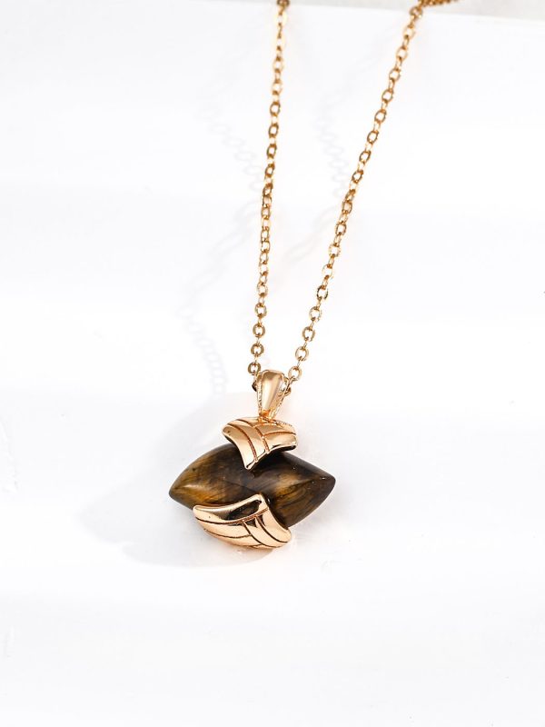 Vintage Tiger Eye Sterling Silver Pendant Necklace in Antique Gold
