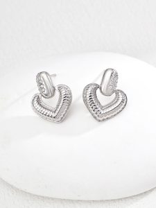 S925 Silver Heart-Shaped Zircon Earrings – Vintage Gold and Platinum, 1.8cm