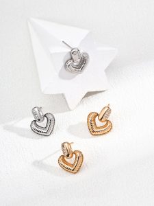 CZ Puffed Heart Drops Sterling Silver