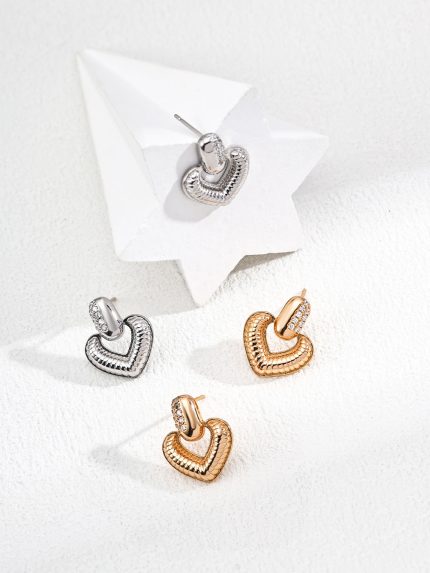 CZ Puffed Heart Drops Sterling Silver
