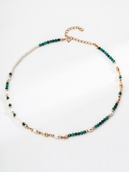 vintage malachite necklace with pearls in sterling silver