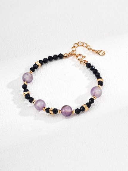 S925 Silver Lavender Amethyst and Blue Sandstone Bracelet – Vintage Gold