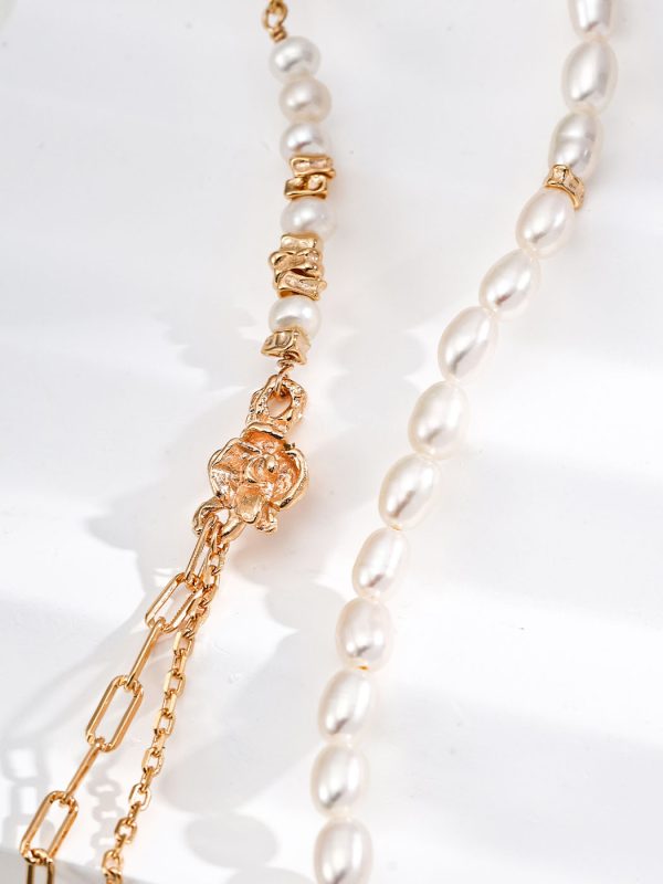 S925 Silver Vintage Natural Pearl Necklace with 4×6mm Pearls and Retro Gold Finish