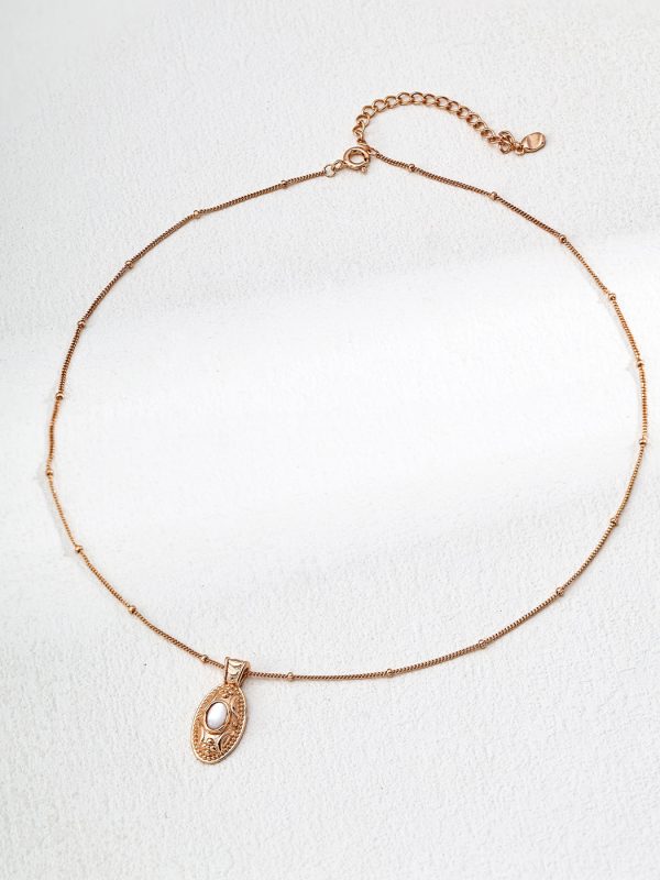 S925 Silver Vintage Mother of Pearl Pendant Necklace with Antique Gold Finish