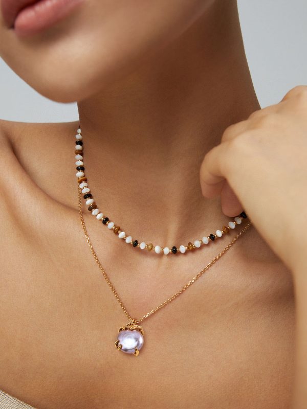 S925 Sterling Silver Natural Pearl Pendant Necklace in Vintage Gold Finish