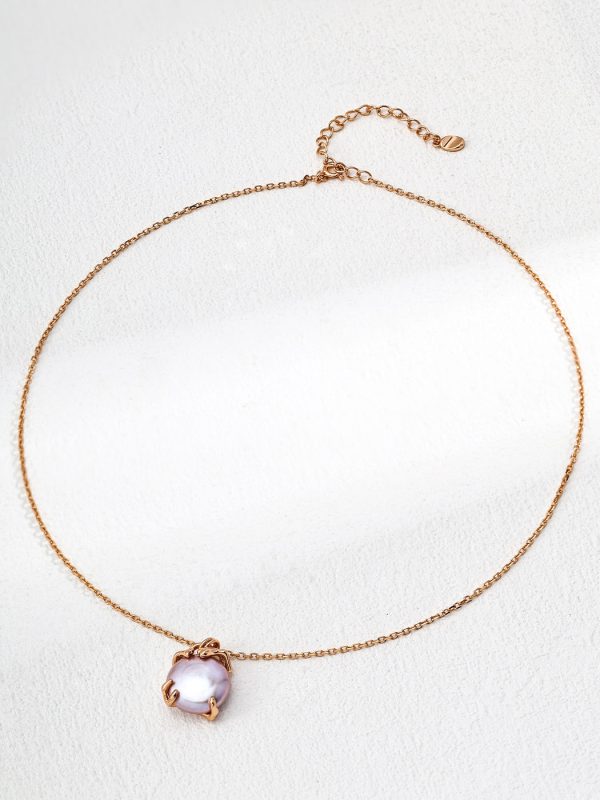 S925 Sterling Silver Natural Pearl Pendant Necklace in Vintage Gold Finish