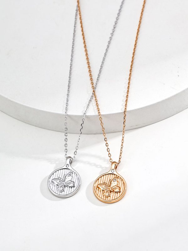 S925 Sterling Silver Butterfly Zircon Pendant Necklace in Vintage Gold and Platinum