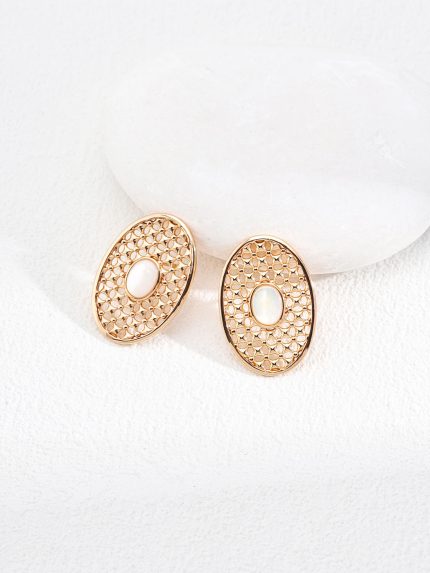 Lattice Pearl Oval Studs in Sterling Silver