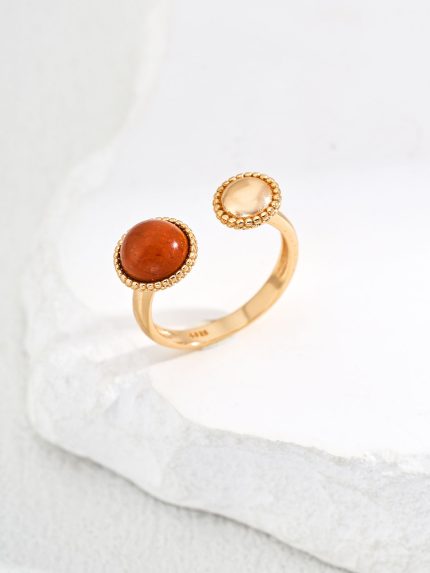 vintage red stone ring gold adjustable sterling silver open band