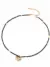 Black agate beaded necklace with gold ring pendant