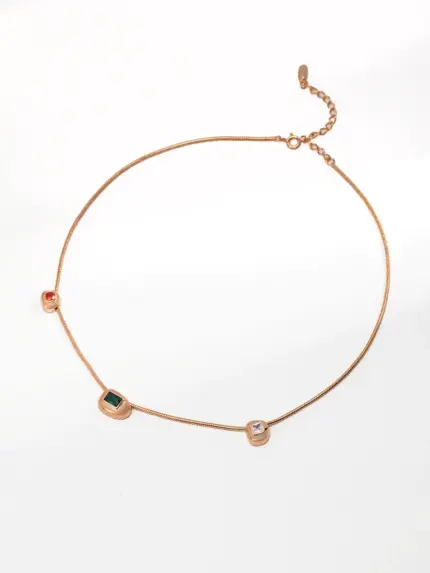Geometric zircon choker necklace in S925 sterling silver with vintage-gold finish and bright zircon