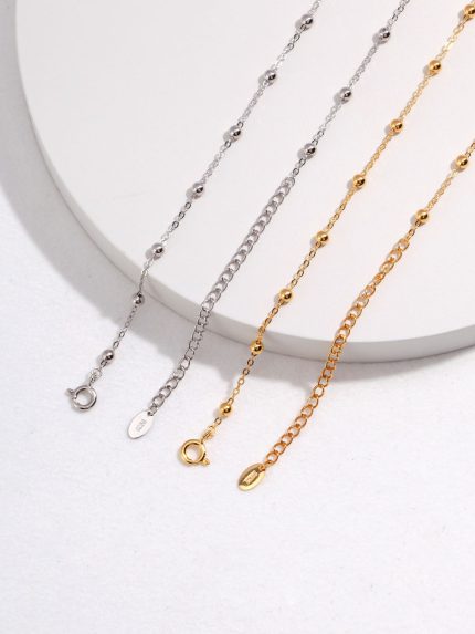 Minimalist 925 Silver Necklace with 3mm Beads in Platinum and Vintage Gold