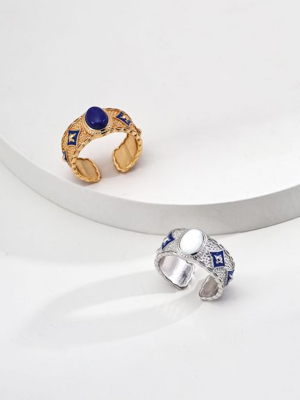 lapis lazuli jewelry vintage sterling silver ring with blue enamel