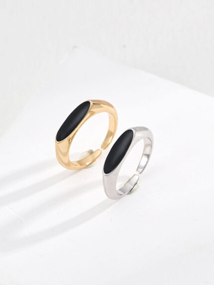 Minimalist sterling silver enamel ring with black inlay