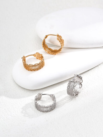 S925 gold hoop earrings with textured beading—chic and lightweight