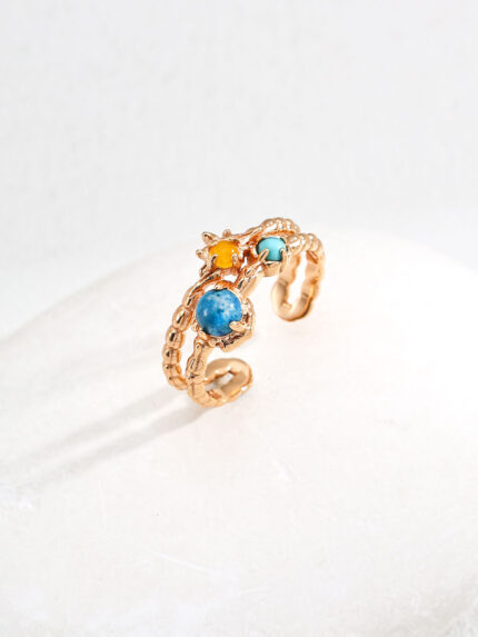 S925 sterling silver gemstone ring with artistic multicolor stones