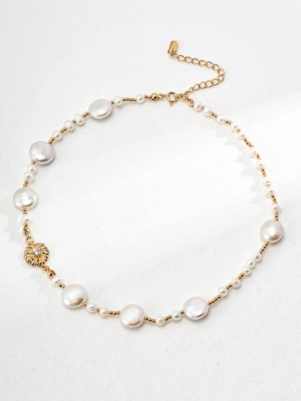 Corona Pearl Choker with sterling silver, natural pearls, and zircon centerpiece