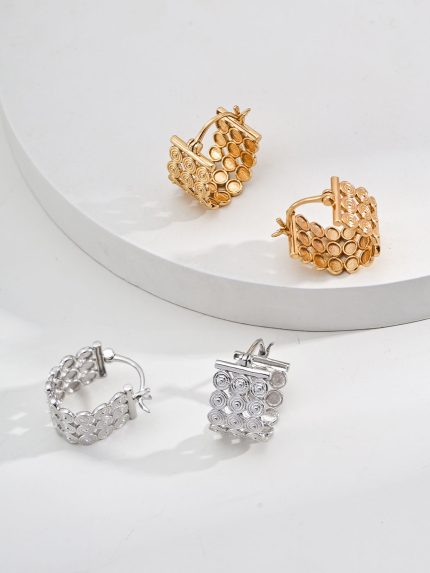 S925 vintage gold hoop earrings with spiral texture