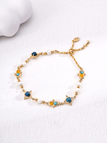 Vintage Natural Pearl Turquoise & Chalcedony Bracelet