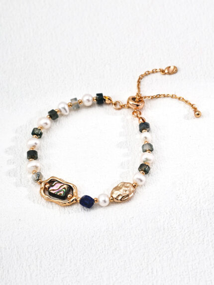 Ocean Muse S925 Sterling Silver Pearl Lapis Abalone Moss Agate Bracelet