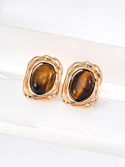 S925 sterling silver tiger eye earrings—bold and grounding gemstone drops