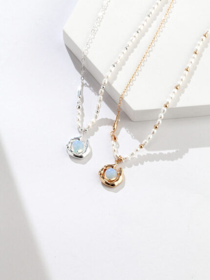 Natural Pearl & Opal Pendant Necklace