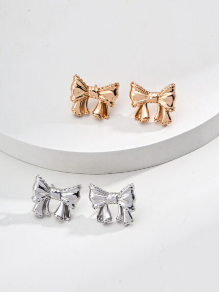 Bow Sterling Silver Studs vintage ribbon bow earrings with sculptural detail