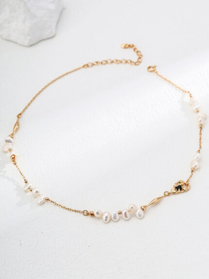 Golden Tide Natural Pearl & Onyx Necklace