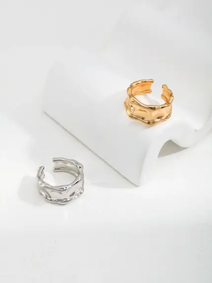 Molten Wave Adjustable 18K Gold Plated Silver Ring