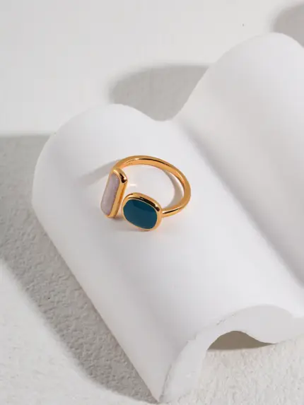 Morandi Dual Enamel Adjustable 18K Gold Plated Silver Ring