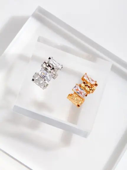 Irregular Baguette Zircon Adjustable 18K Gold Plated Silver Ring