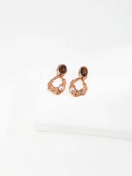 Lava circulation tiger eye drops in sterling silver with tiger eye gemstone and natural pearl