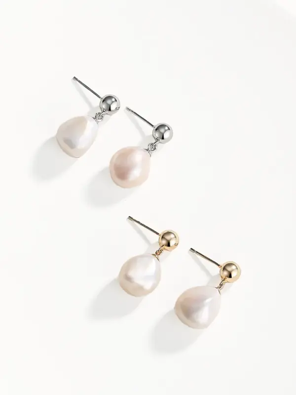 Minimal Baroque Drops S925 Sterling Silver Earrings with Natural Baroque Pearls
