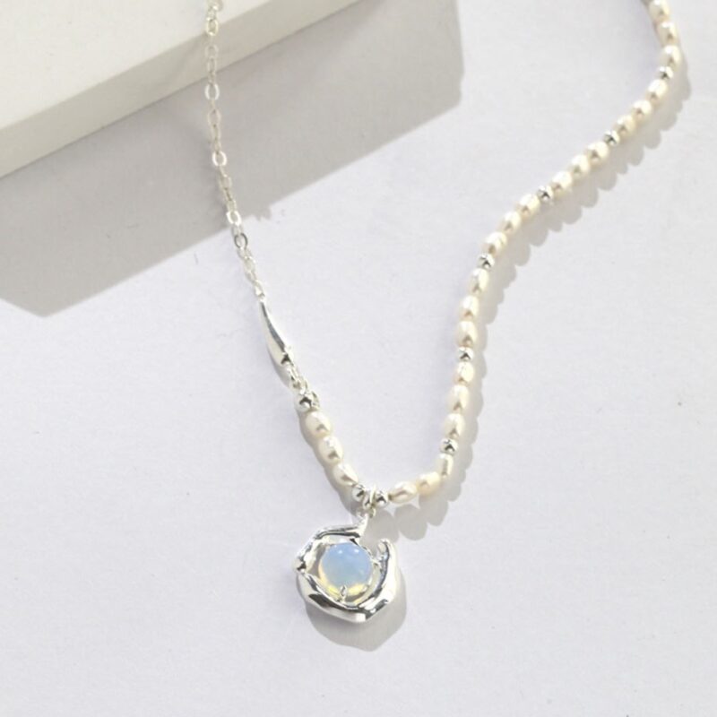 October birthstone jewelry, opal necklace and tourmaline pendant symbolizing creativity and emotion